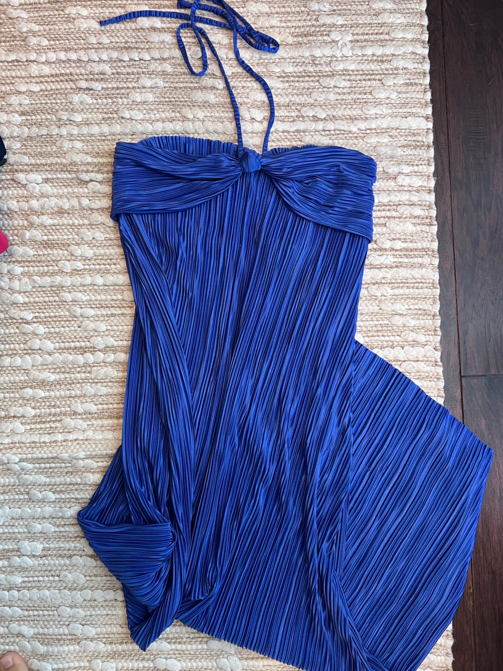 Knotted Halter Pleated Maxi Dress in Cobalt Blue